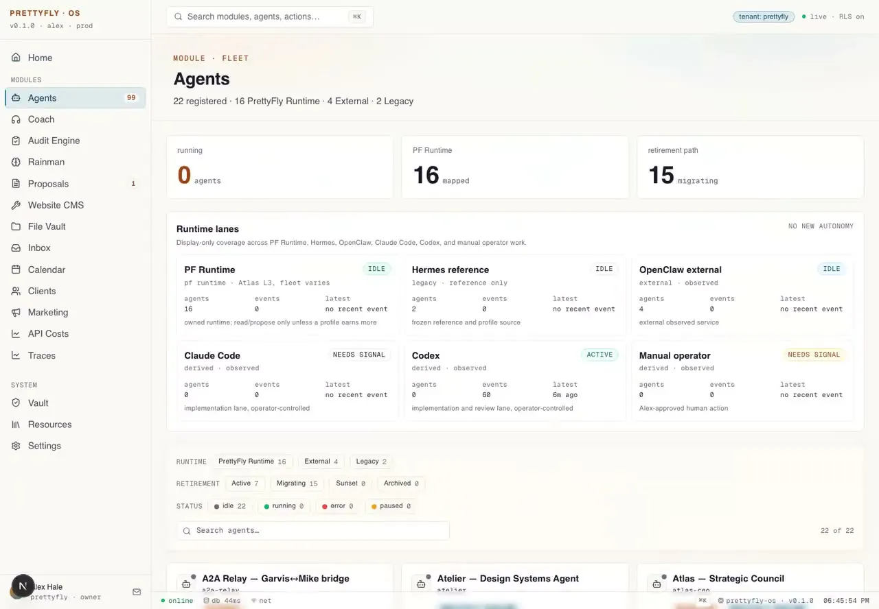 PrettyFly OS, screen 2 of the command center